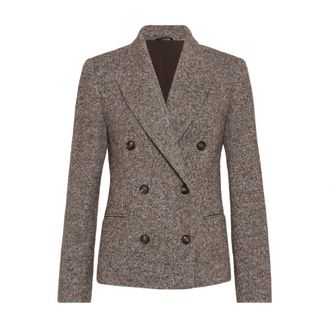 Brunello Cucinelli Blazers, female, Brown, M, Brown Jacket with Front Button Fastening