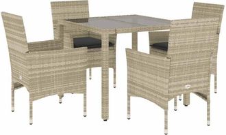 vidaXL Set Comedor Jard&iacute;n 5 Pzas Y Cojines Rat&aacute;n Pe Vidrio Gris Claro Vidaxl