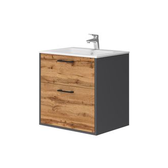 Vicco Conjunto De Muebles De Ba&ntilde;o Lanco, Antracita/roble Dorado, 61 X 61.5 Cm Con Lavabo