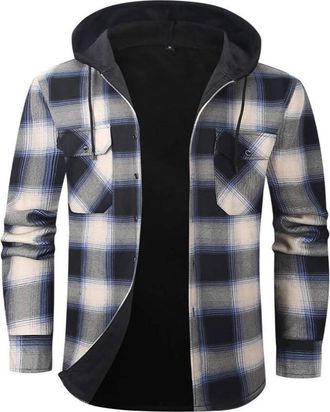 Generic Men Fleece Lined Shirt - Plaid Winter Warm Jacket, Hooded Long Sleeve Button Down Lumberjack, Quilted Fuzzy Fluffly Hoodies, Soft Comfy Cozy Sherpa Ch