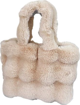 Generic Womens Plush Bags Women Fluffy Shoulder Bags Autumn Winter Top-handle Handbag Girls Plush Tote Bag Solid Color Commuter Versatile Handle(Khaki)