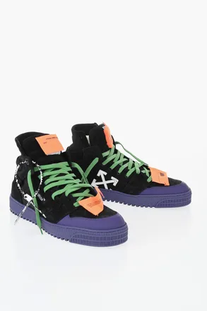 Off-white Suede High-Top Sneakers with Laces and Contrasting Sole Off-White
