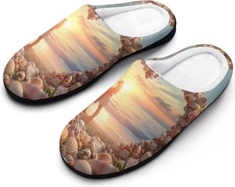 Generic Couple Love Beach Womens Slippers Warm House Slippers Indoor House Shoes with Anti-Skid Rubber Sole