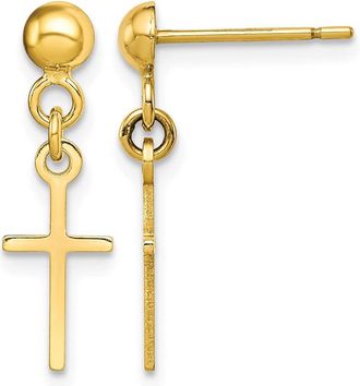 Diamond2Deal 10k Yellow Gold Polished Cross Shape Drop Dangle Earrings