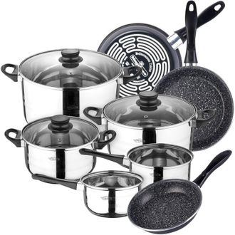San Ignacio Bateria De Cocina 8 Piezas San Ignacio Toledo De Acero Inoxidable Con Juego De Sartenes (18/20/24 Cm) Magefesa K2 Gransasso En Acero Esmaltado