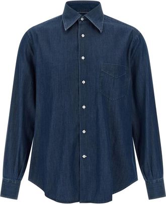 Brunello Cucinelli Overhemden, Heren, Blauw, L, Denim, Lichtgewicht Denim Overhemd