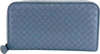 Bottega Veneta Intrecciato Blue Leather Long Wallet (Bi-Fold) (Pre-Owned)
