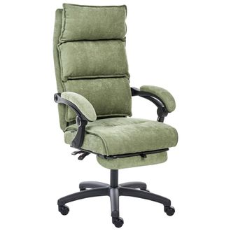 Beliani Silla De Oficina Profesional Giratoria Tapizado De Chenilla Reposapi&eacute;s Reposacabezas Altura Ajustable Asiento Neum&aacute;tico Inclinable Verde Eaton