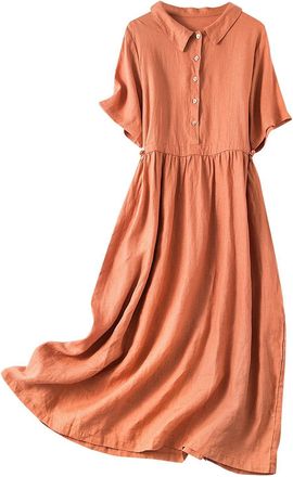 Generic Maxi Dresses for Women UK Summer Short Sleeve Button Dress with Collar & Drawstring Waist Design Casual Pockets Shirt Dress My Orders My Order Trendin