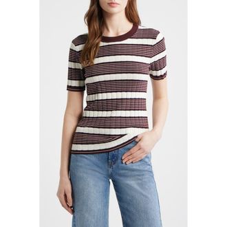 Rag & Bone Ellen Stripe Short Sleeve Sweater in Burgundy at Nordstrom, Size Xx-Small