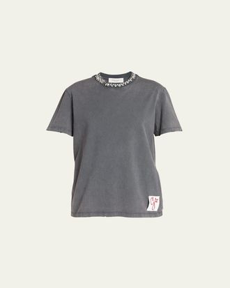 Golden Goose Distressed Crystal Embroidered Crewneck Tee