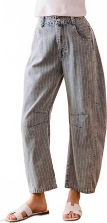 So Me Womens Noa Stripe Mid Rise Barrel Jean In Light Denim