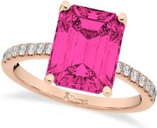Allurez Emerald Cut Pink Tourmaline & Diamond Engagement Ring 14k Rose Gold (2.96ct)