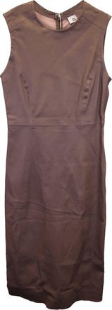 IRIS & INK Carrie Stretch Midi Dress in Brown Leather