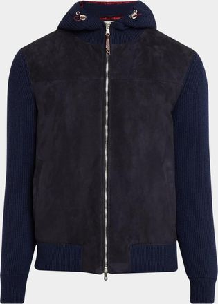 Brunello Cucinelli Men & apos;s Suede-Paneled Hooded Jacket