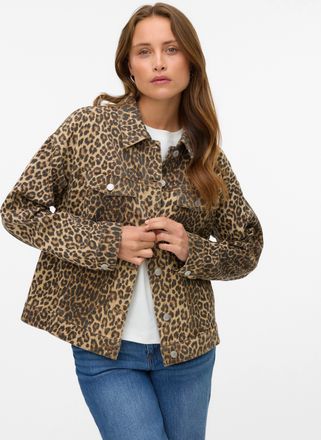 Vero Moda Kurzjacke VERO MODA VMTESSA LS OVERSIZE DNM AOP JACKET NOOS, Damen, Gr. L, silber mink aop:leopard, Web, Obermaterial: 97% Baumwolle, 3% Elasthan, bed