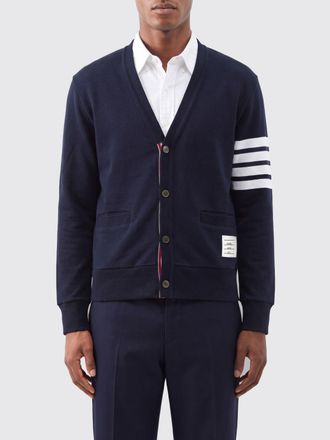 Thom Browne Cotton Cardigan with 4-Bar Motif and V-Neck