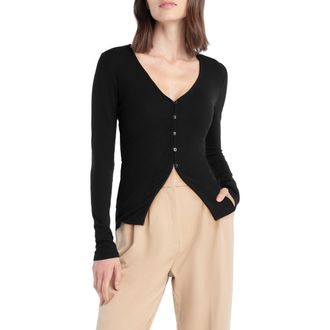 Favorite Daughter The Good Luck Long Sleeve Rib Top in Black at Nordstrom, Size X-Large