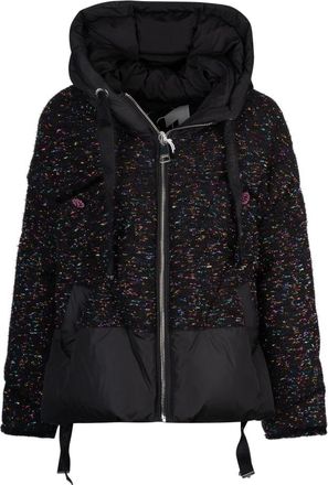 Khrisjoy Zwarte Tweed Puffer Jacket - Dames - Winterjassen - Zwart - S - Tweed - Jassen