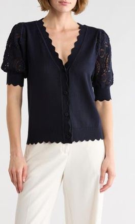 T Tahari Crochet Sleeve Cardigan in Forever Navy at Nordstrom Rack, Size X-Small