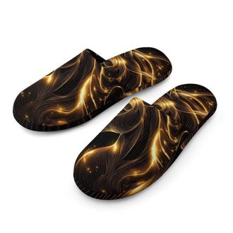 Generic Glowing Golden Horse Head Mens House Slippers Slip Indoor Slipper On Shoes Warm Outdoor