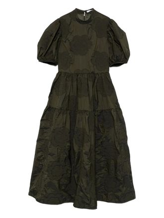 Cecilie Bahnsen Kelly puff-sleeve tiered midi dress - women - Acrylic/Cupro/Polyester/Polyester - 10 - Green