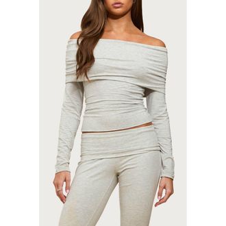 Edikted Habiba Foldover Off the Shoulder Crop Top in Gray-Melange at Nordstrom, Size X-Large