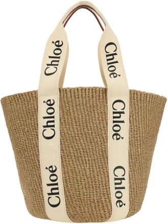 Chlo&eacute; Tote Bags, female, Brown, Size: ONE SIZE Raffia Tote Bag with Leather Trim