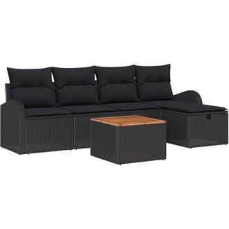 vidaXL Conjunto De Sof&aacute; De Jard&iacute;n Con Coj&iacute;n 6 Pcs Negro Polirat&aacute;n