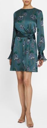 Santorelli Dahlia Long Sleeve Dress in Printed Crepe Georgette in Steel Teal at Nordstrom, Size 4