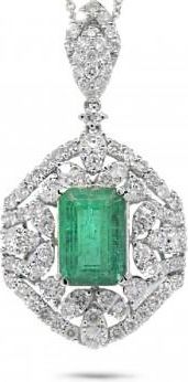 Allurez 1.98ct Diamond & 2.53ct Emerald 14k White Gold Pendant Necklace