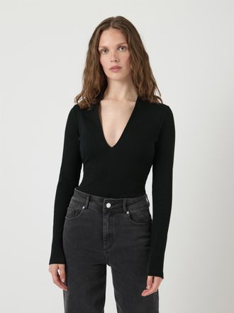 Y.A.S Langarmbody Y.A.S YASCLAIR LS BODY S. NOOS, Damen, Gr. XL (42), N-Gr, schwarz, Jersey, Obermaterial: 95% Baumwolle, 5% Elasthan, unifarben, figurbeton