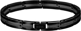 BOSS Black stainless-steel striped cuff with logo clasp