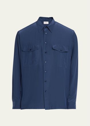 Saint Laurent Mens Viscose and Silk Double-Pocket Button-Down Shirt