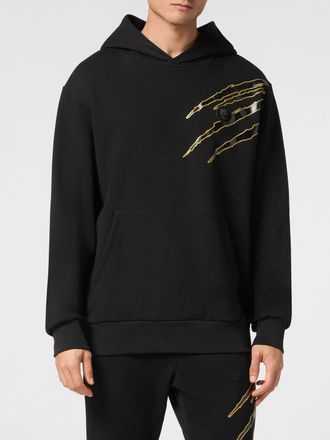 Plein Sport Cotton Hoodie with Graphic Print and Hexagon Logo