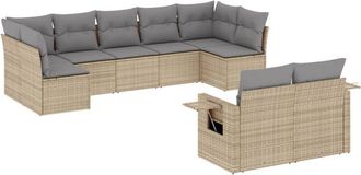 vidaXL Set De Sof&aacute;s De Jard&iacute;n 9 Pzas Con Cojines Rat&aacute;n Sint&eacute;tico Beige Vidaxl