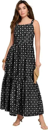 Roaman's Plus Size Square Neck Adjustable Strap Maxi Dress in Black Mini Medallion at Nordstrom, Size 36