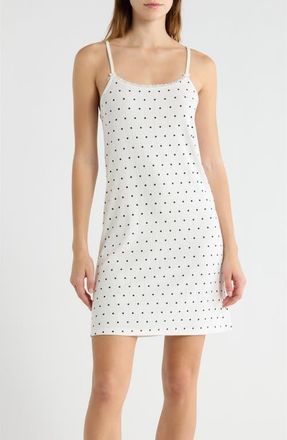 French Connection Print Pointelle Knit Chemise in White/Black Dot at Nordstrom, Size X-Large