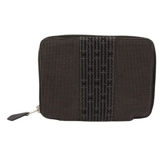Herm&egrave;s Black Gray Nylon Canvas Wallet (Bi-Fold) (Pre-Owned)