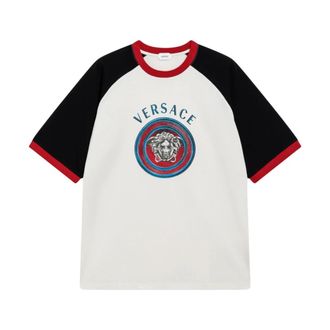 Versace T-Shirts, male, Beige, L, T-shirt with Medusa Moneta Print