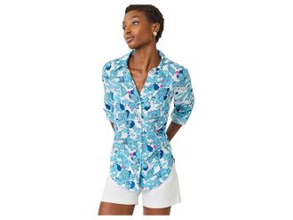 Lilly Pulitzer Sea View Button-Down Womens Clothing Capri Blue : XXS, Linen