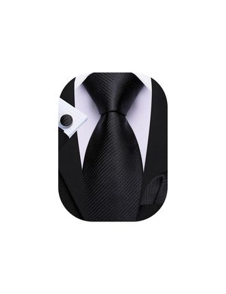 Barry.Wang Mens Funeral Black Ties Solid Color Necktie Pocket Square Cufflink Set Formal Business