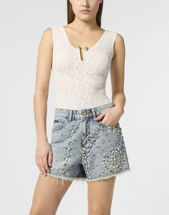 Philipp Plein Knit Tank Top Piercing Monogram Women in White at Nordstrom, Size X-Large