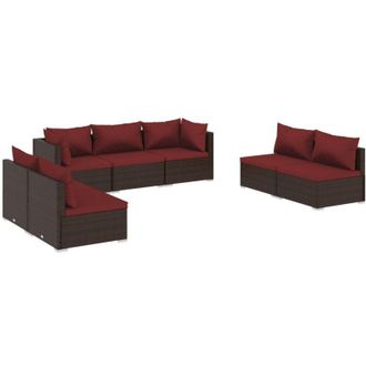 vidaXL Set Muebles De Jard&iacute;n 7 Piezas Y Cojines Rat&aacute;n Sint&eacute;tico Marr&oacute;n Vidaxl