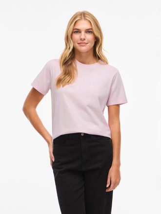 Vila Kurzarmshirt VILA VINORA S/S T-SHIRT - NOOS, Damen, Gr. XXL, cherry blossom, Jersey, Obermaterial: 96% Baumwolle, 4% Elasthan, unifarben, regular fit 