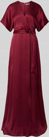 Christian Berg Cocktail Abendkleid mit Bindegürtel in Bordeaux Melange, Größe 36