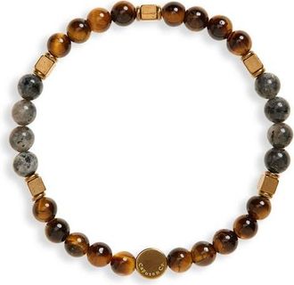 Caputo & Co. Tiger Eye Beaded Bracelet in Yellow Tiger Eye at Nordstrom