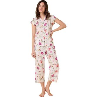The Cats Pajamas Luxe Pima Capri Floral Set in Rosa & Bird at Nordstrom, Size X-Small