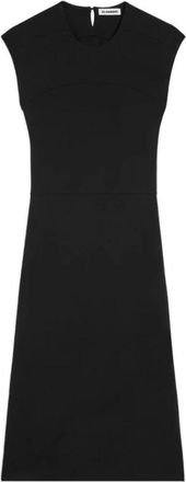 Jil Sander Kleedjes, Dames, Zwart, S, Lichtgewicht Jersey Jurk met Ronde Hals en Zonder Mouwen