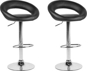 Beliani Conjunto De 2 Taburetes De Bar Tapizados En Piel Sint&eacute;tica Negra Reposapi&eacute;s Giratorio Elevador De Gas Altura Ajustable Minimalista Peoria